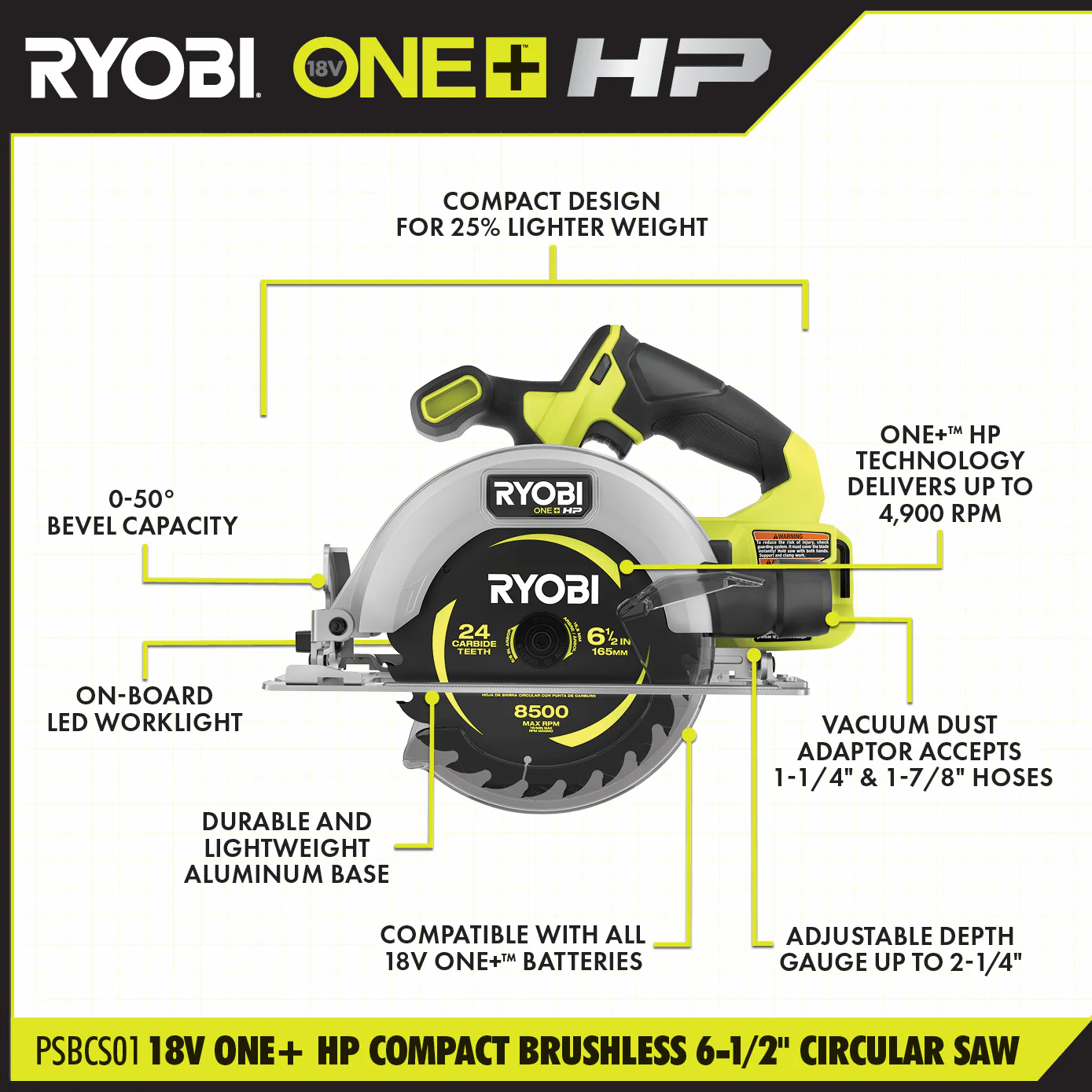 18V ONE+ HP COMPACT BRUSHLESS 6-1/2" CIRCULAR SAW - Image 2