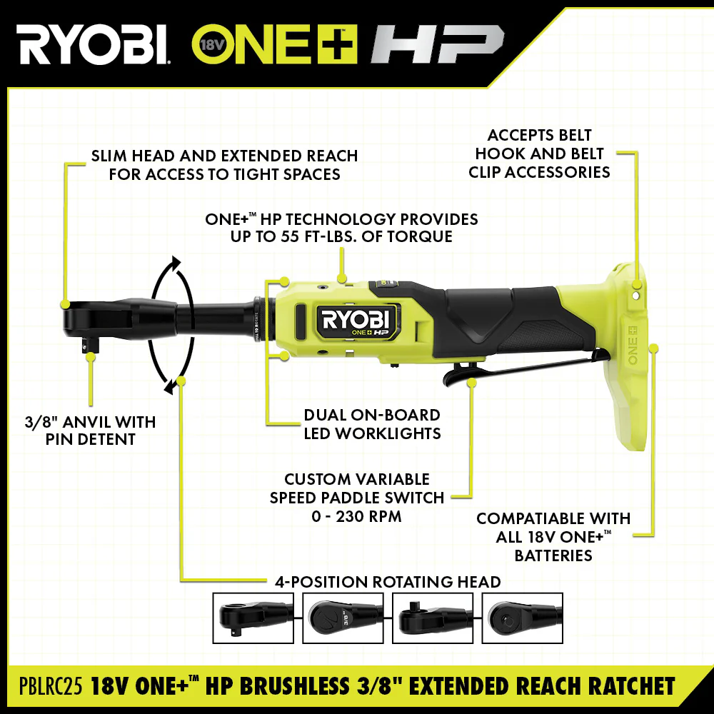 18V ONE+ HP BRUSHLESS 3/8" EXTENDED REACH RATCHET KIT - Image 2