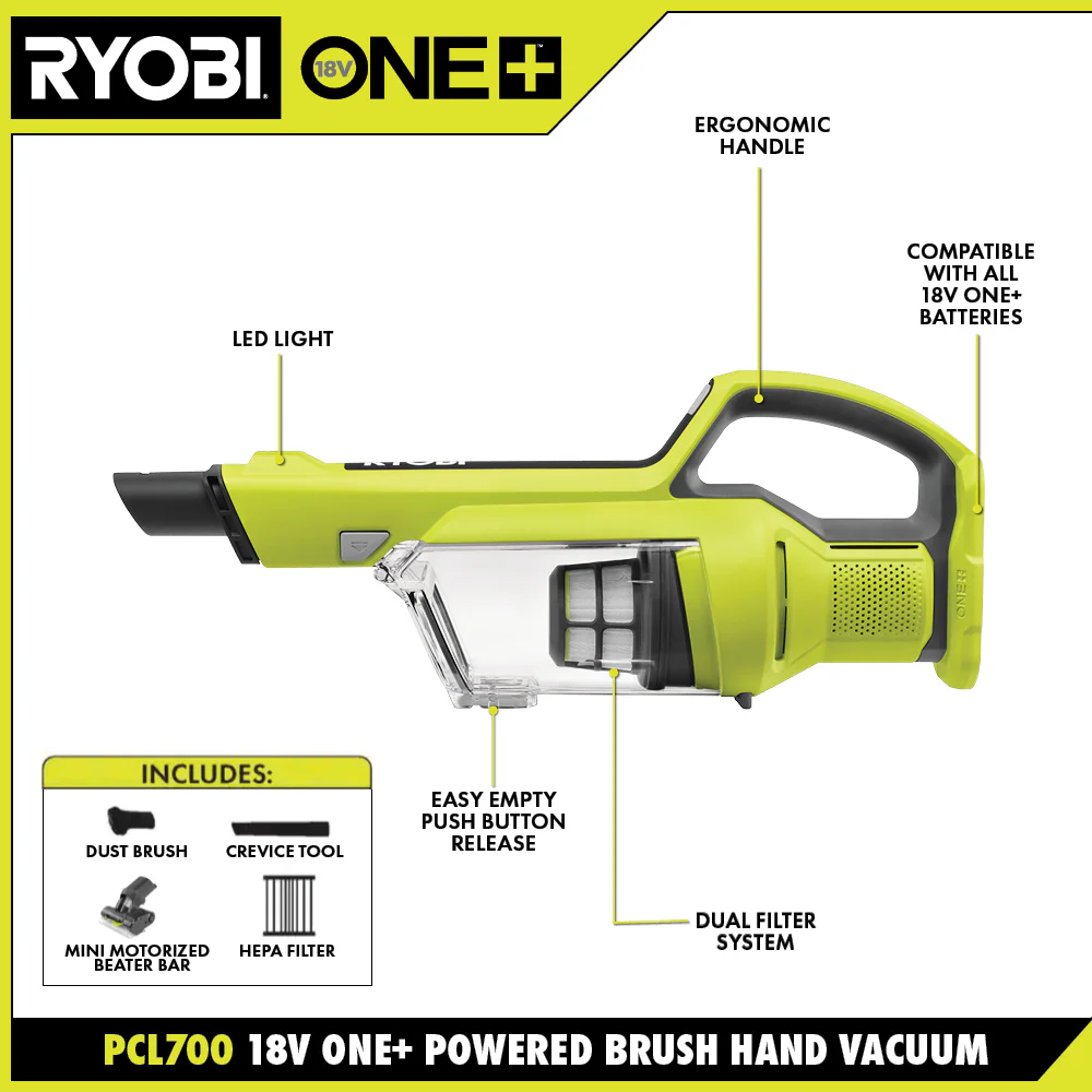 ONE+ 18V Cordless Vacuum Cleaner Handheld, Hand Vacuum with Powered Brush (Tool Only) - Image 2