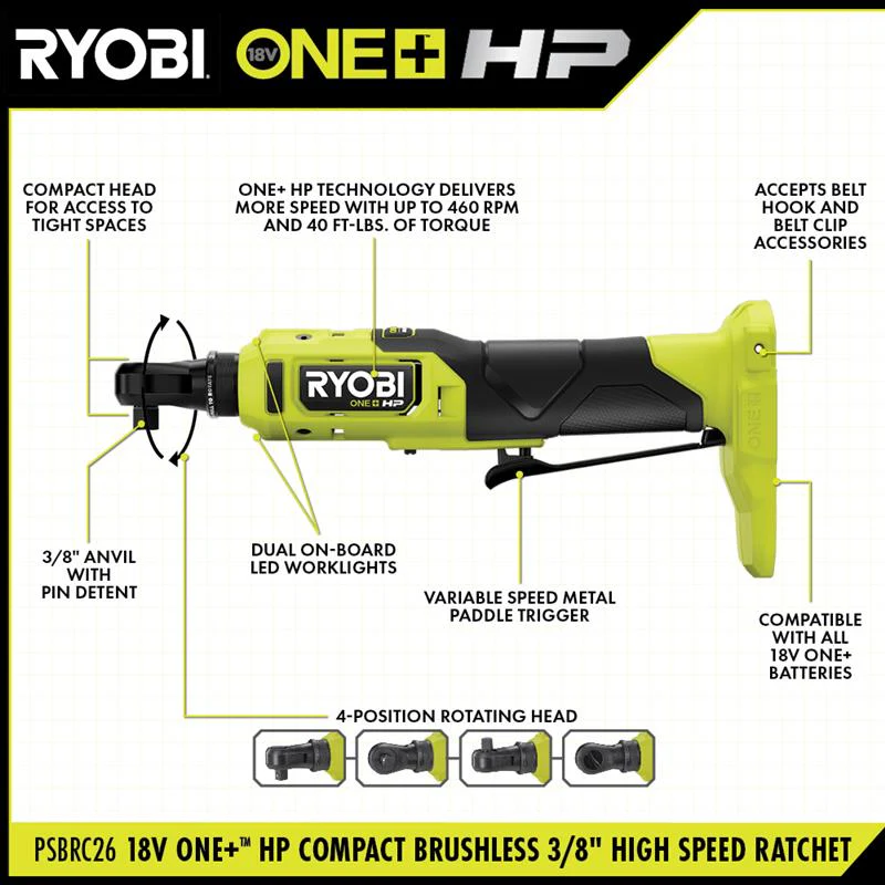 18V ONE+™ HP COMPACT BRUSHLESS 3/8" High Speed Ratchet KIT - Image 3