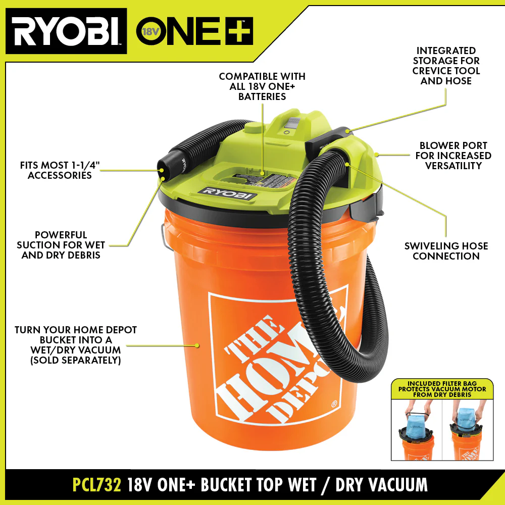 18V ONE+ BUCKET TOP WET/DRY VACUUM KIT - Image 3