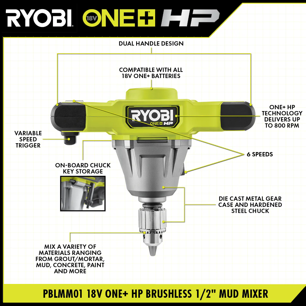 18V ONE+ HP BRUSHLESS 1/2" MUD MIXER KIT - Image 2