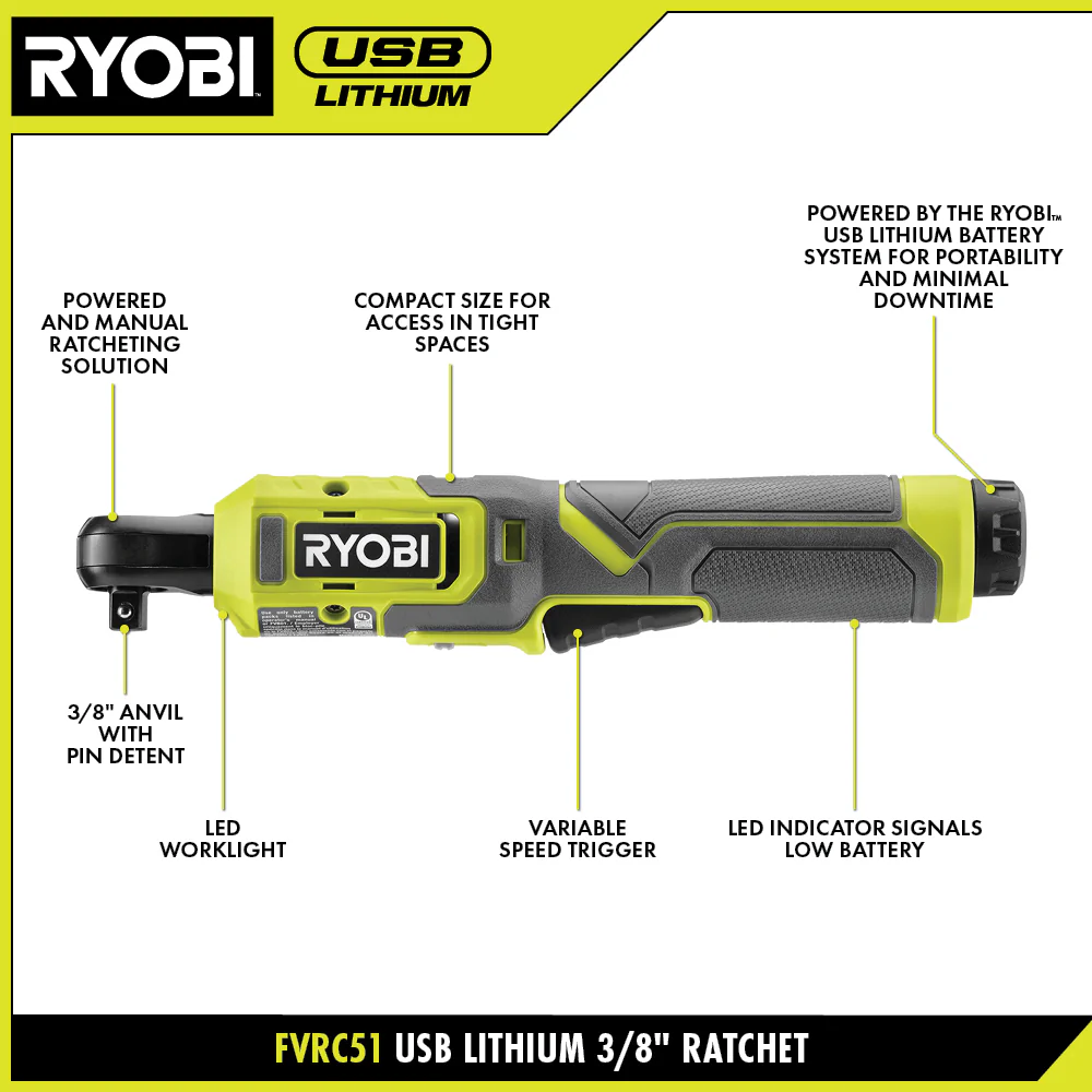 USB Lithium 3/8ā Light Duty Ratchet Kit - Image 3
