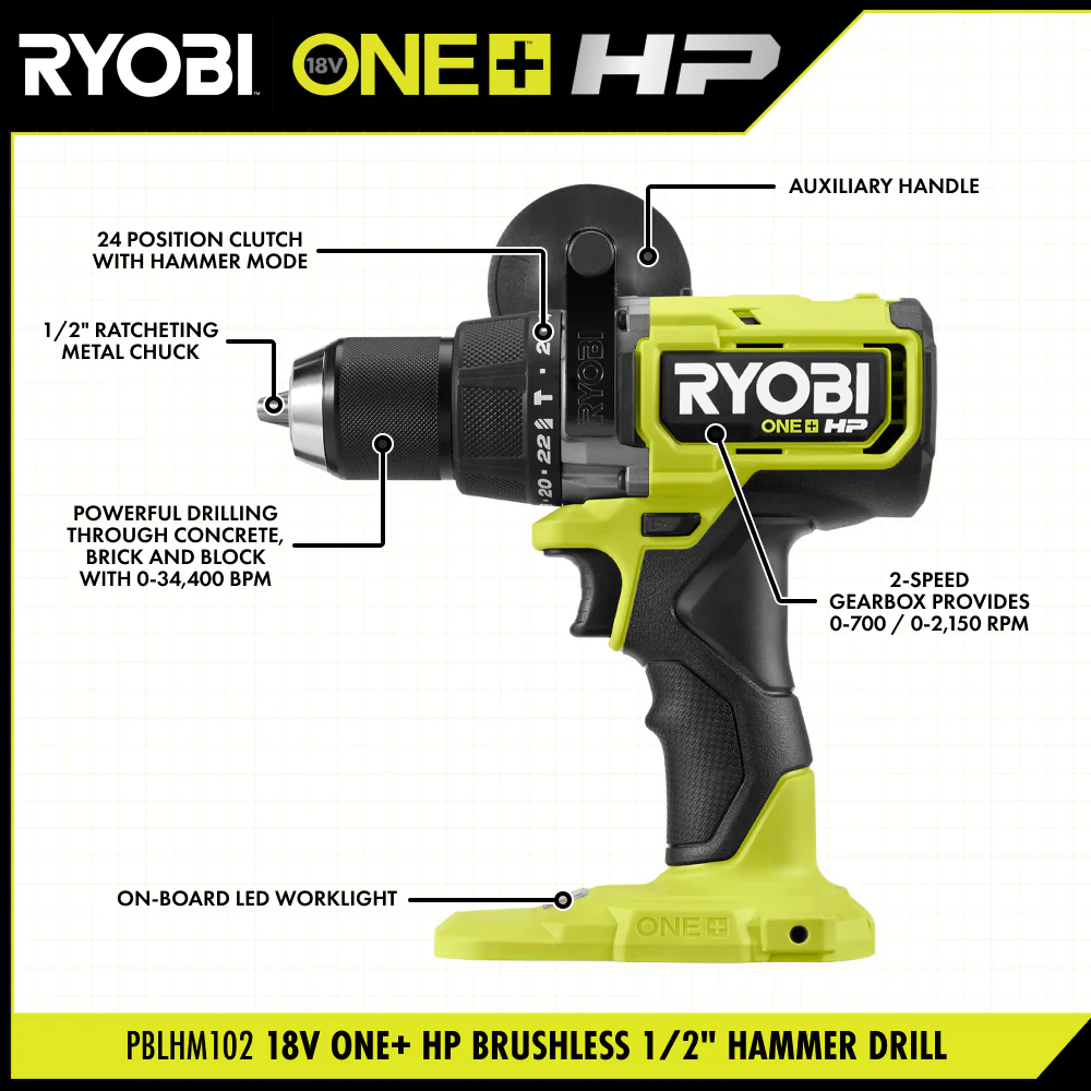 18V ONE+ HP Brushless 1/2" Hammer Drill - Image 2
