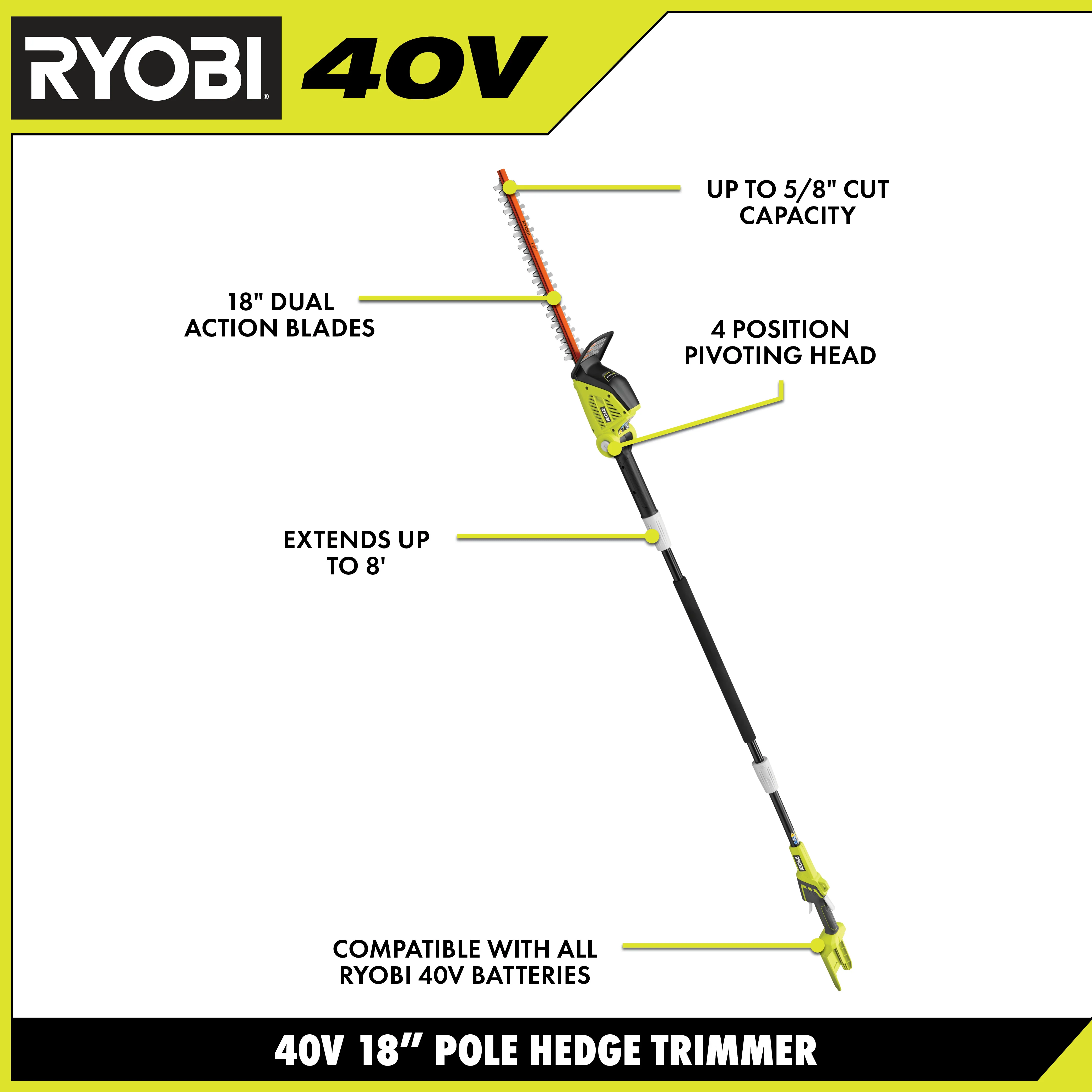 40V 18" POLE HEDGE TRIMMER - Image 3