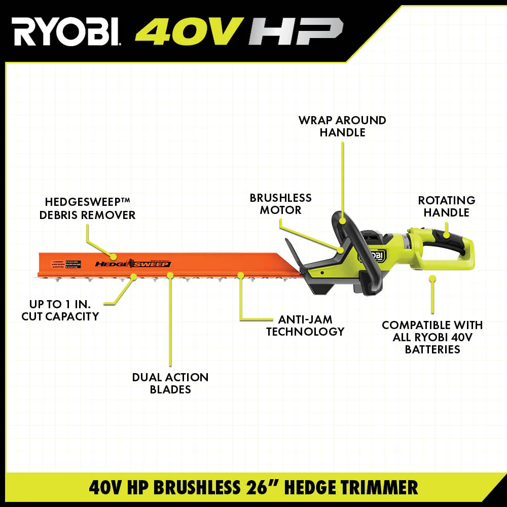 40V HP BRUSHLESS 26" HEDGE TRIMMER - Image 3