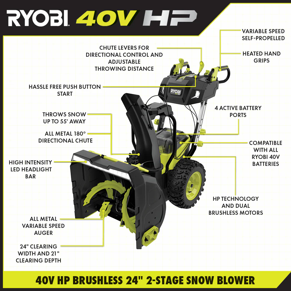 40V HP Brushless Whisper Series 24” Two-Stage Snow Blower Kit - Image 4