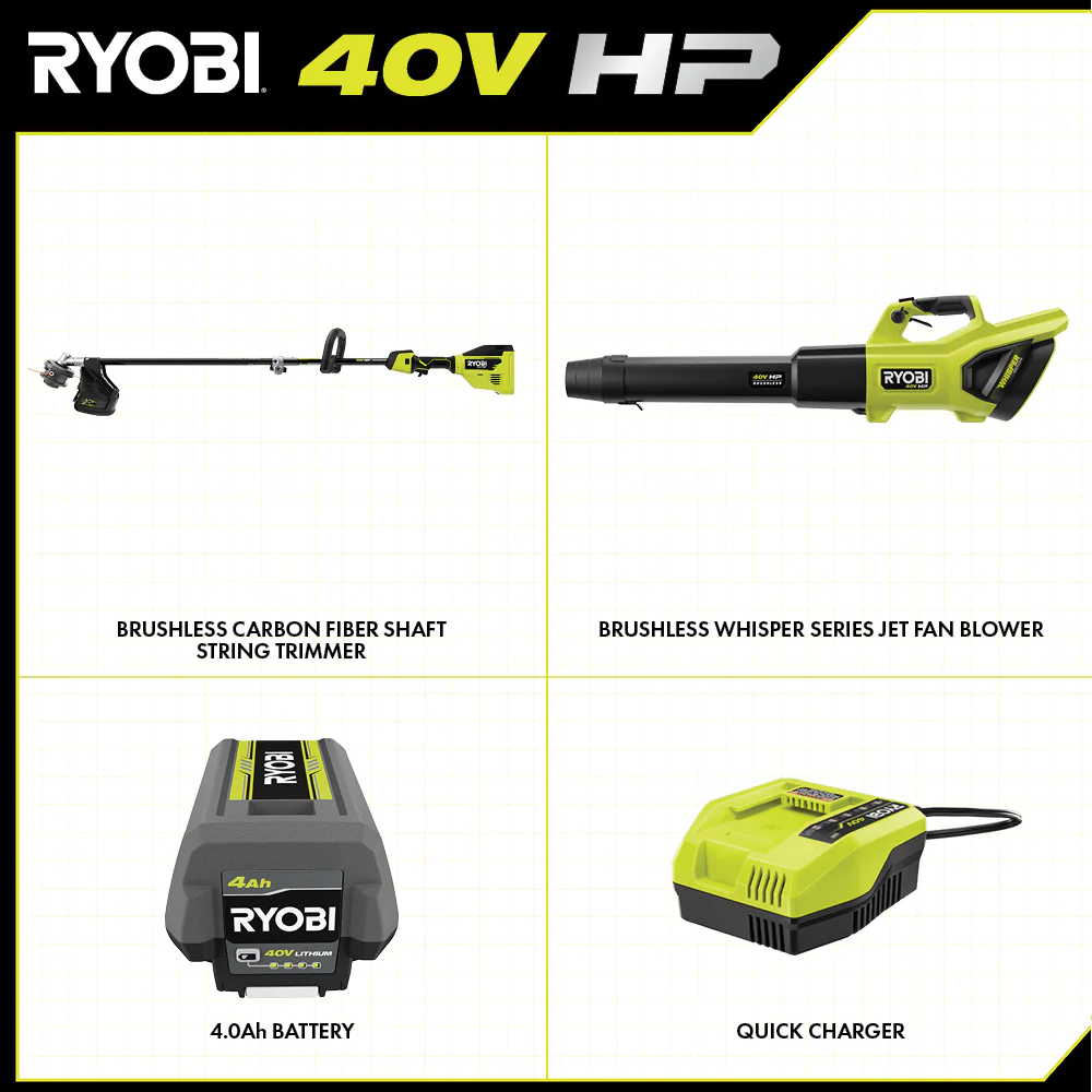 40V HP BRUSHLESS 600 CFM WHISPER SERIES BLOWER & 15" CARBON FIBER STRING TRIMMER COMBO KIT - Image 2
