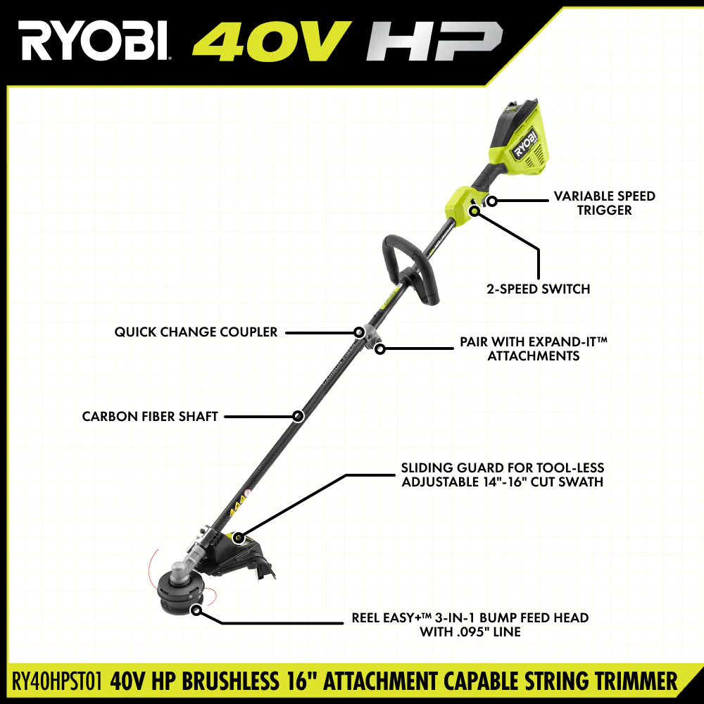 40V HP Brushless 16" Attachment Capable String Trimmer Kit - Image 4