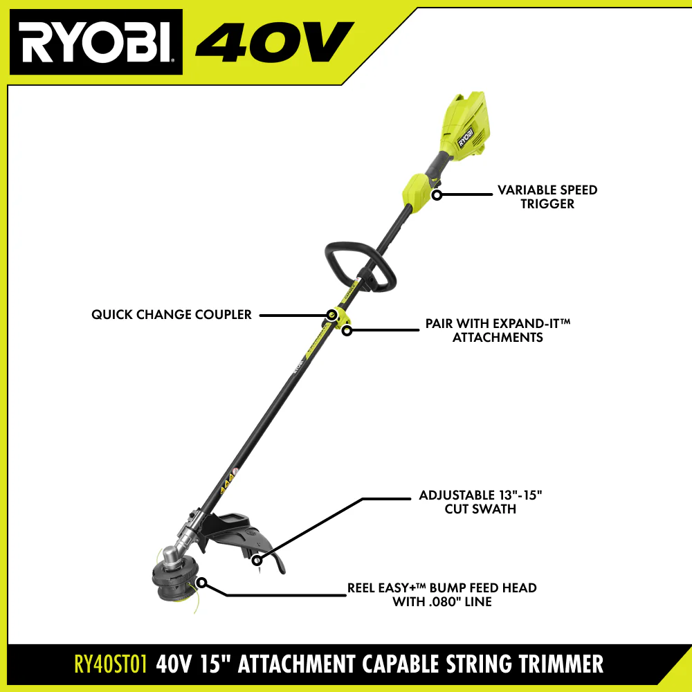 40V 15" Attachment Capable String Trimmer Kit - Image 4
