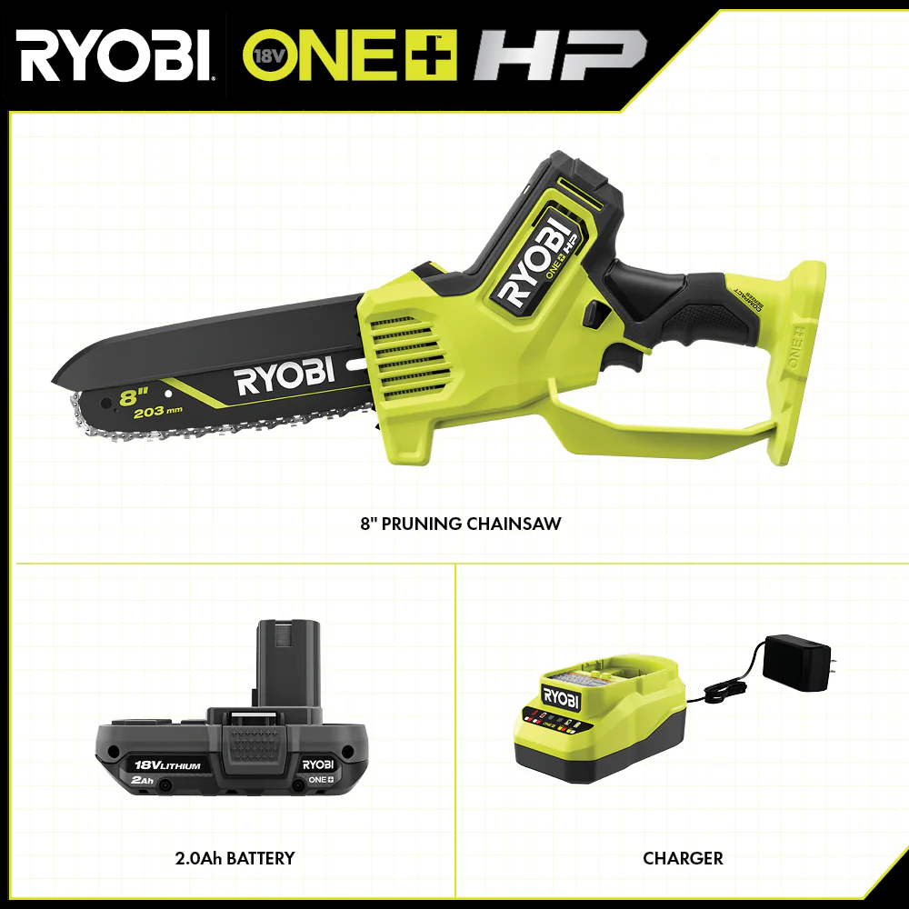 18V ONE+ HP Brushless 8" Pruning Mini Chainsaw Battery Powered with 2.0 Ah Battery and Charger - Image 2