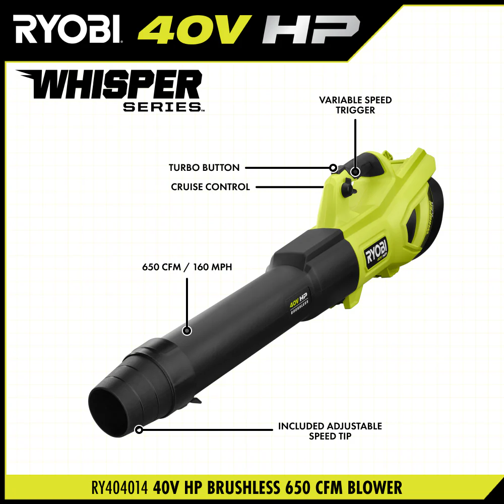 40V HP Brushless WHISPER SERIES 650 CFM 160 MPH Leaf Blower Cordless with 4.0 Ah Battery and Charger - Image 4